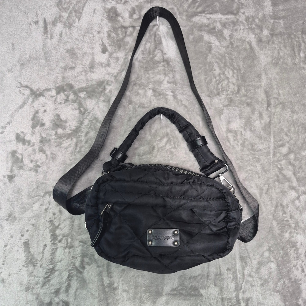 Bearpaw Womens Black Quilted Nylon Crossbody Bag with Adjustable Strap